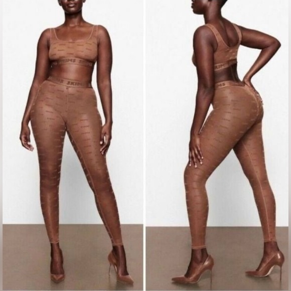 NWT Skims After Hours Sheer Leggings Logo Mesh Tights Ochre 3X - Picture 5 of 12
